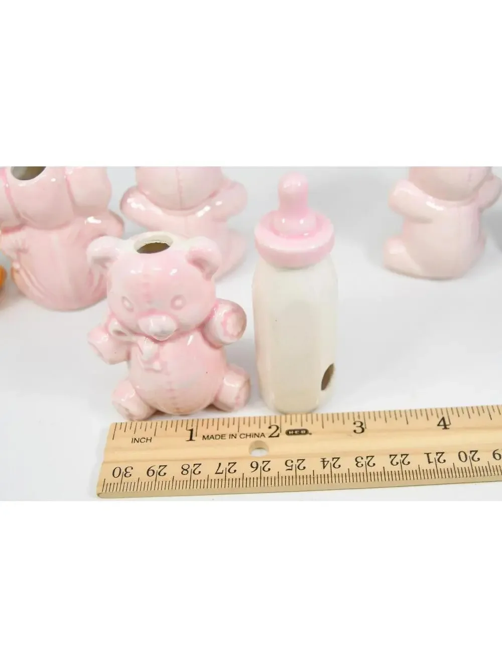 Macrame Beads Child Baby Teddy Bears Bee Bottles Elephants Lot of 8 VTG Ceramic